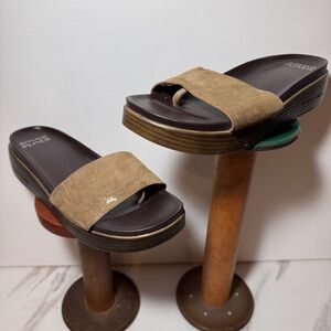 DONALD J PLINER Fiji Platform Comfort Slide Sandals BROWN-GOLD / SIZE 9M